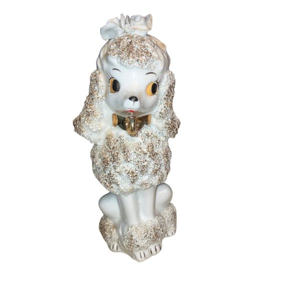 Vintage ceramic White Poodle Spaghetti Trim glitter - Picture 1 of 14
